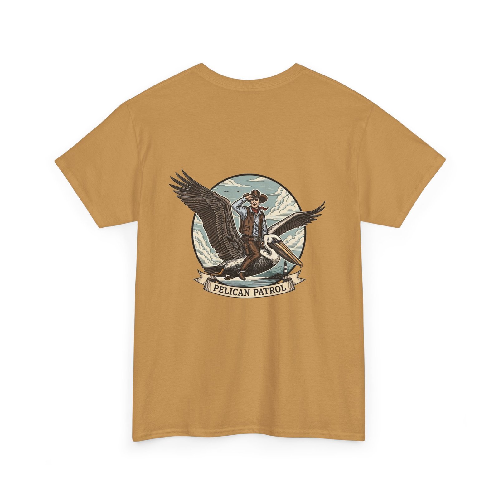 Pelican Cowboy T-Shirt | Flying Cowboy Graphic Tee | Coastal Bird Watcher | Lowcountry Sky Rodeo | Retro Southern Style - Image 4