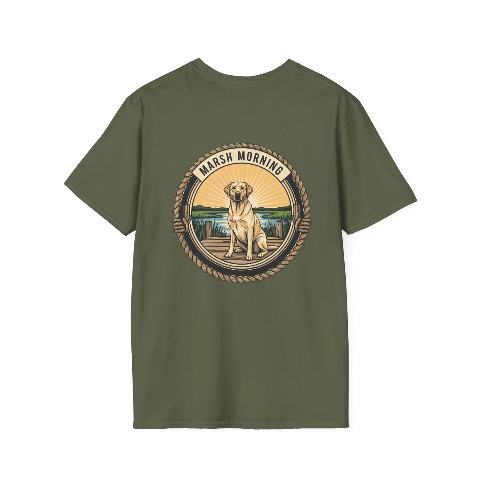 Marsh Morning Yellow Lab Shirt | Southern Duck Hunting Tee | Vintage Retriever Rope Badge | Coastal Sunrise Graphic Gift - Image 14