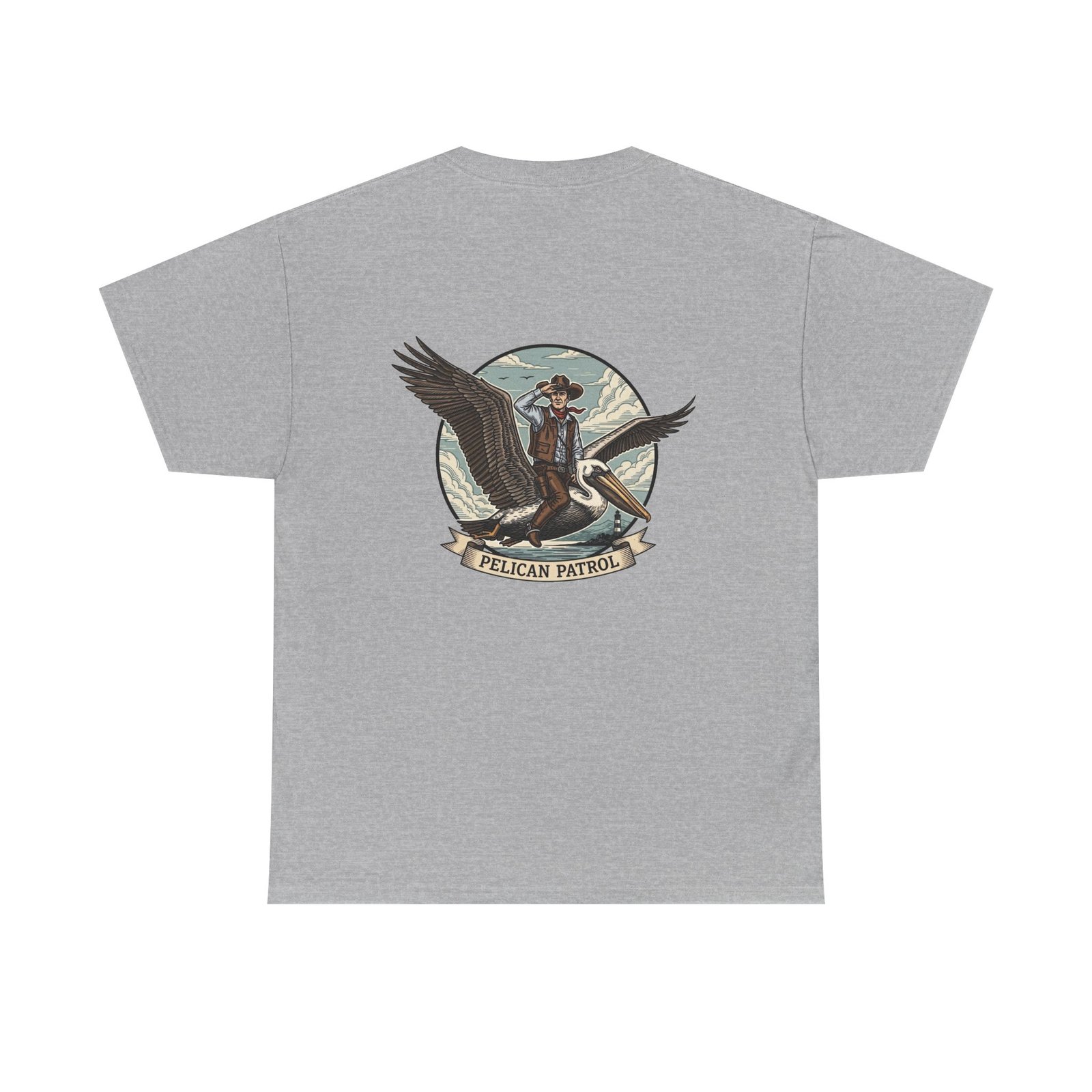 Pelican Cowboy T-Shirt | Flying Cowboy Graphic Tee | Coastal Bird Watcher | Lowcountry Sky Rodeo | Retro Southern Style - Image 14