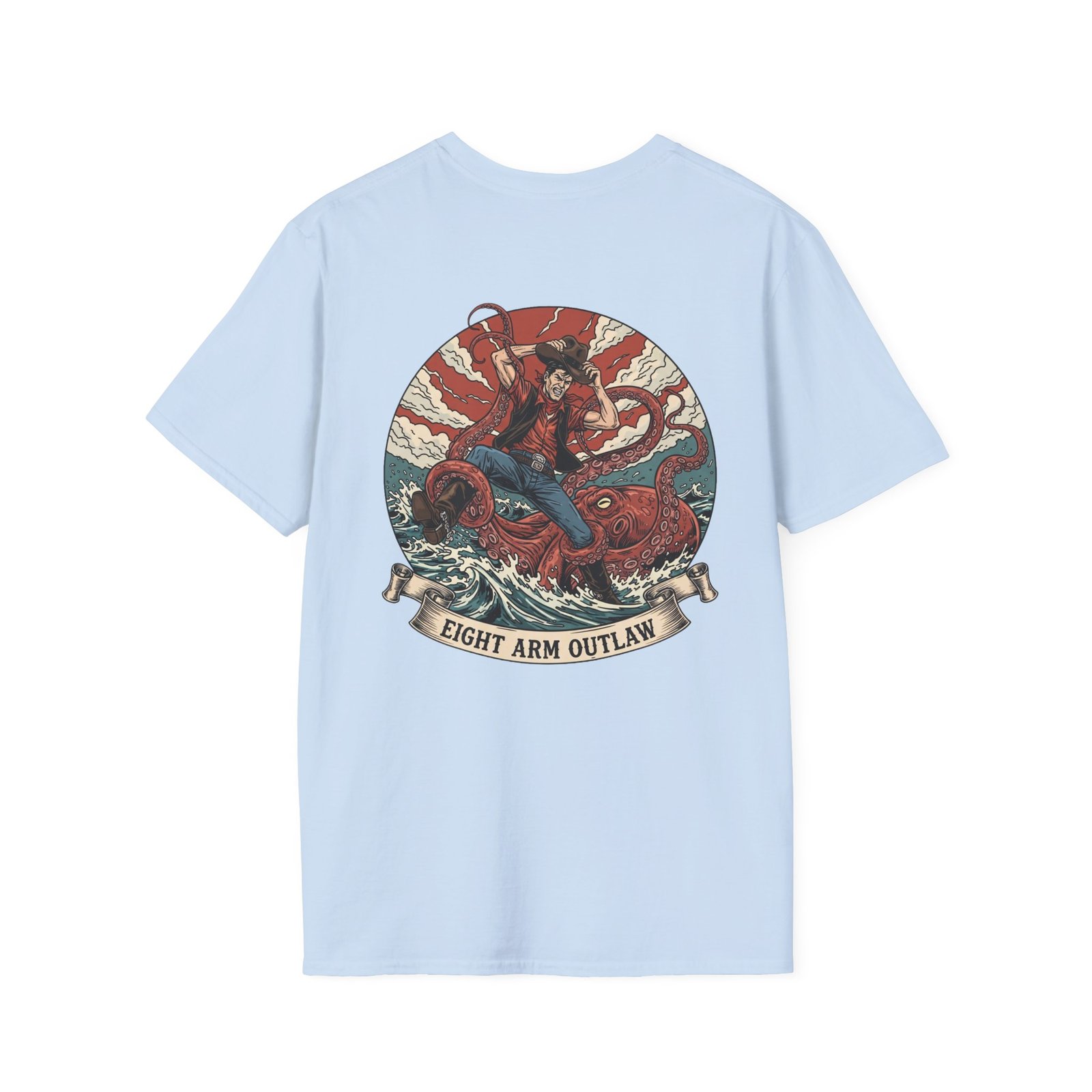 Eight Arm Outlaw T-Shirt | Cowboy vs Octopus | Kraken Wrestling Art | Deep Sea Danger | Rugged Ocean Tee | Tentacle Rodeo Shirt - Image 22