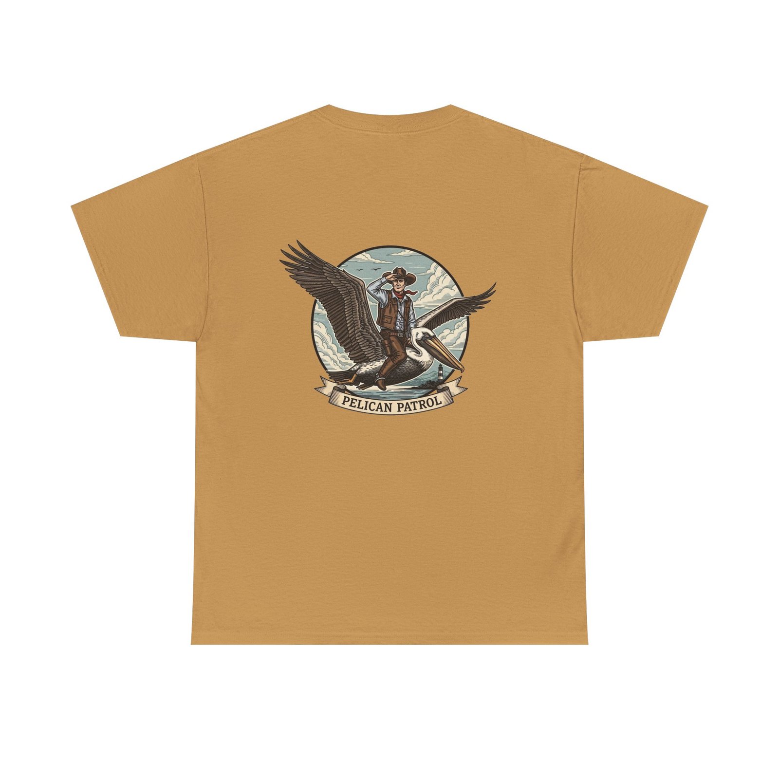 Pelican Cowboy T-Shirt | Flying Cowboy Graphic Tee | Coastal Bird Watcher | Lowcountry Sky Rodeo | Retro Southern Style