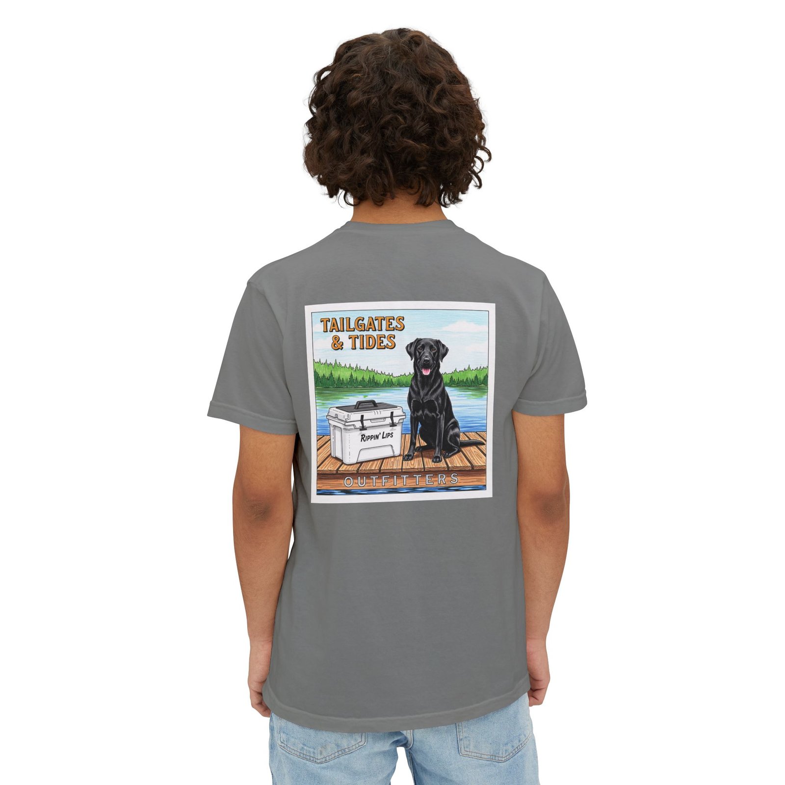 Tailgates and Tides Dog Shirt - Black Lab on Dock - Lake Life Graphic Tee - Southern Brand Gift - Preppy Outdoor Style - Comfort Colors - Image 4