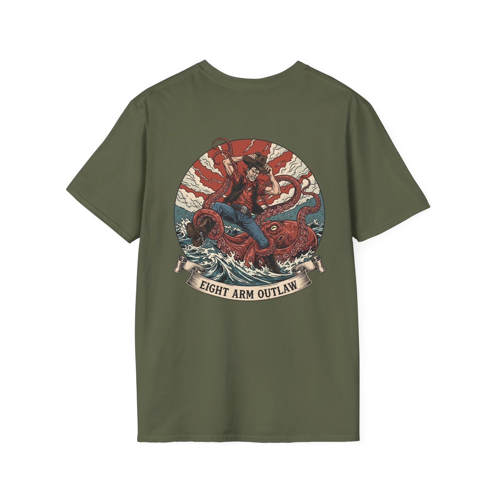 Eight Arm Outlaw T-Shirt | Cowboy vs Octopus | Kraken Wrestling Art | Deep Sea Danger | Rugged Ocean Tee | Tentacle Rodeo Shirt - Image 18