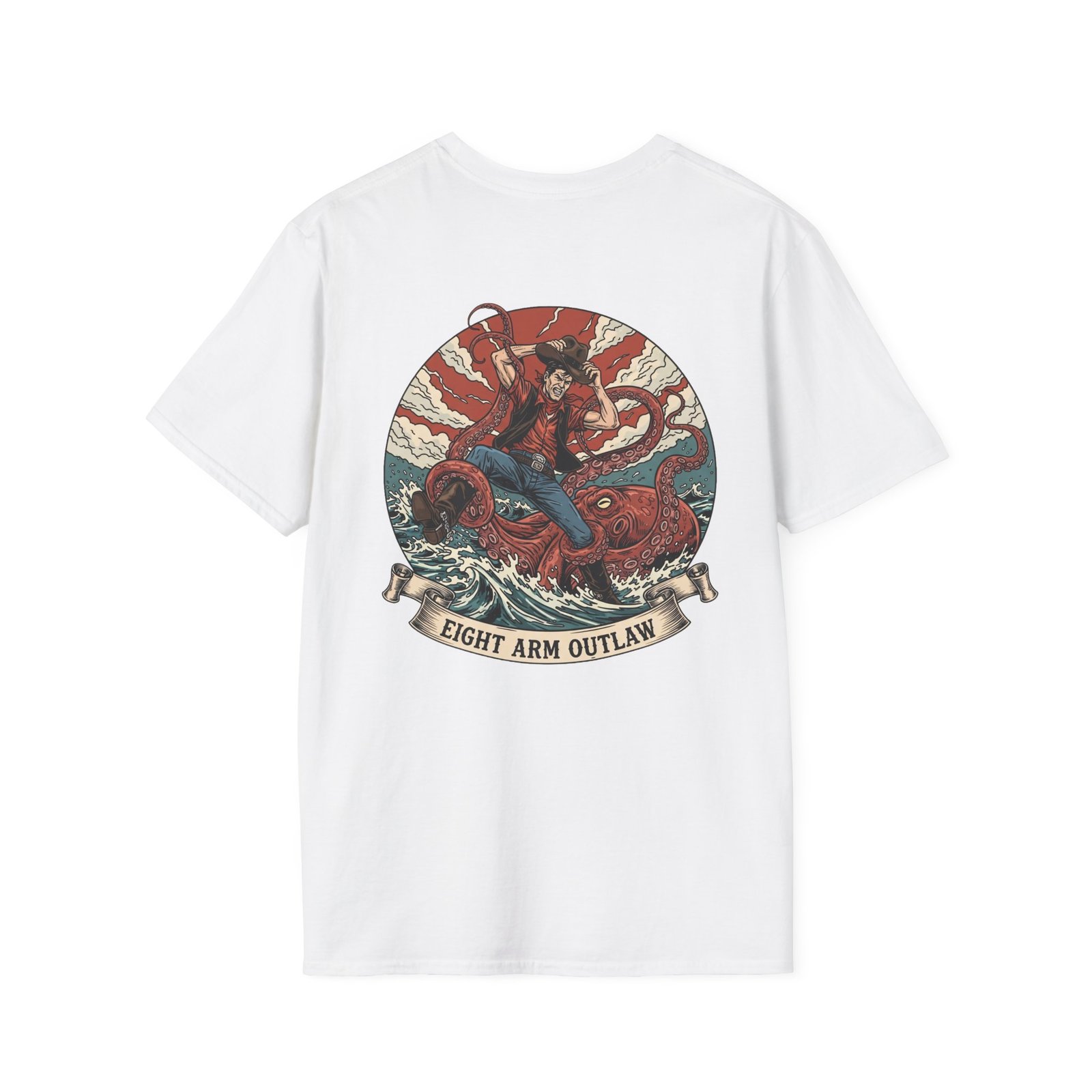 Eight Arm Outlaw T-Shirt | Cowboy vs Octopus | Kraken Wrestling Art | Deep Sea Danger | Rugged Ocean Tee | Tentacle Rodeo Shirt - Image 6