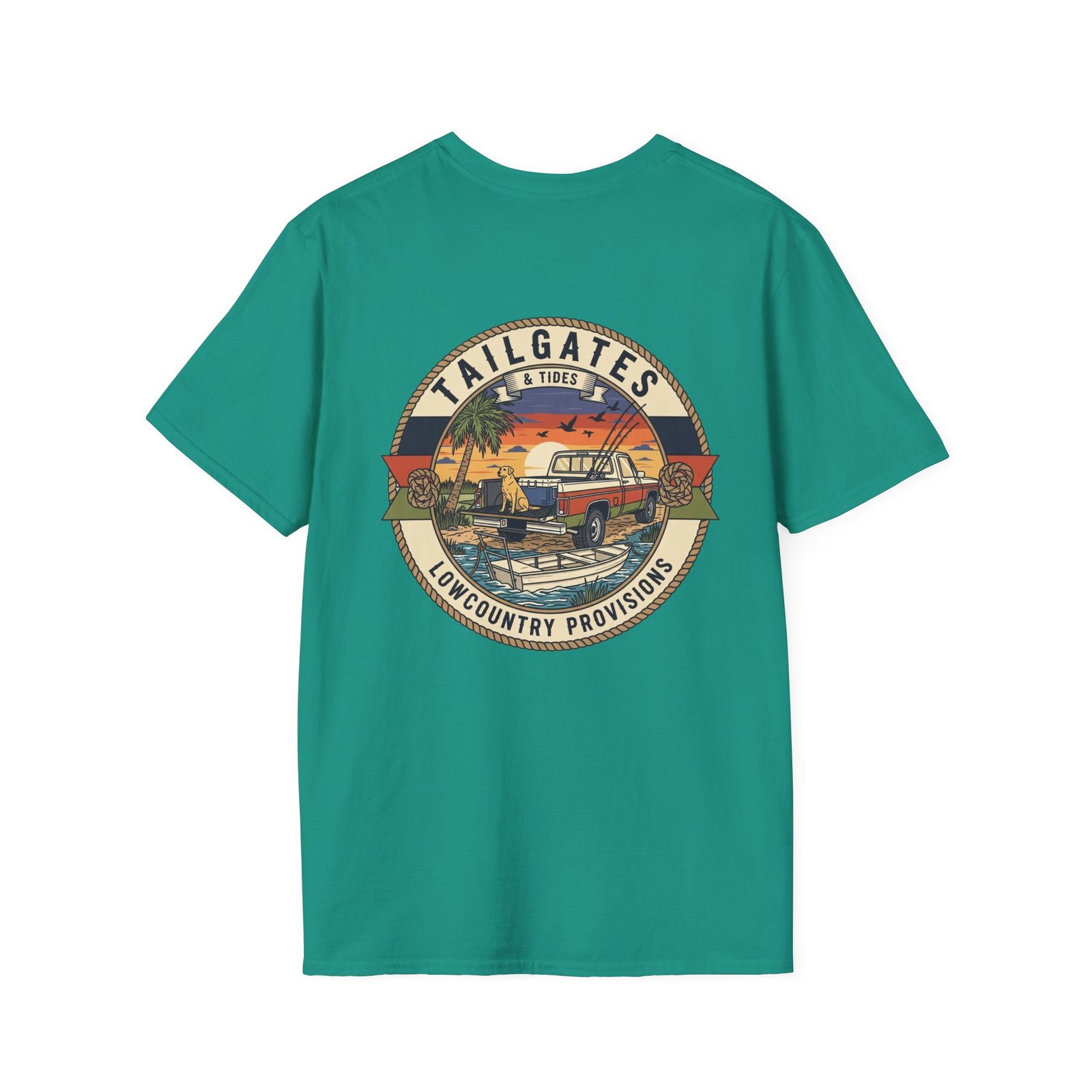 Tailgates & Tides Lowcountry Truck Skiff Back Graphic | Southern Coastal Outdoor Life Tee | Vintage Vector Saltwater Fishing Gift - Image 26