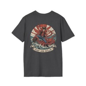 Eight Arm Outlaw T-Shirt | Cowboy vs Octopus | Kraken Wrestling Art | Deep Sea Danger | Rugged Ocean Tee | Tentacle Rodeo Shirt