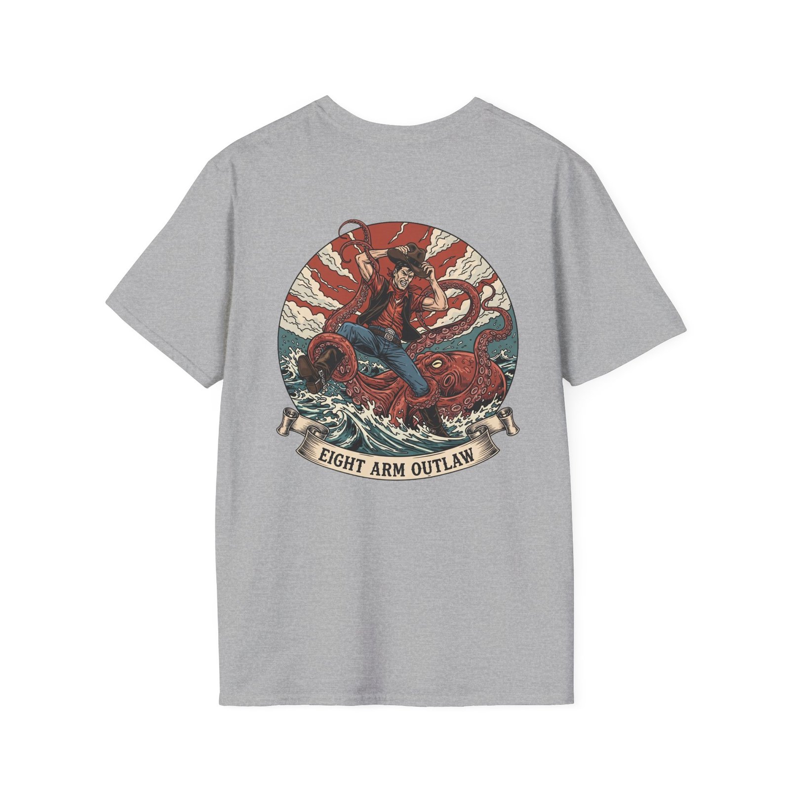 Eight Arm Outlaw T-Shirt | Cowboy vs Octopus | Kraken Wrestling Art | Deep Sea Danger | Rugged Ocean Tee | Tentacle Rodeo Shirt - Image 10