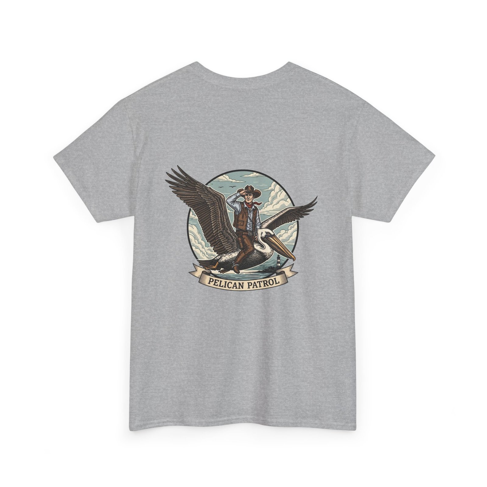 Pelican Cowboy T-Shirt | Flying Cowboy Graphic Tee | Coastal Bird Watcher | Lowcountry Sky Rodeo | Retro Southern Style - Image 16