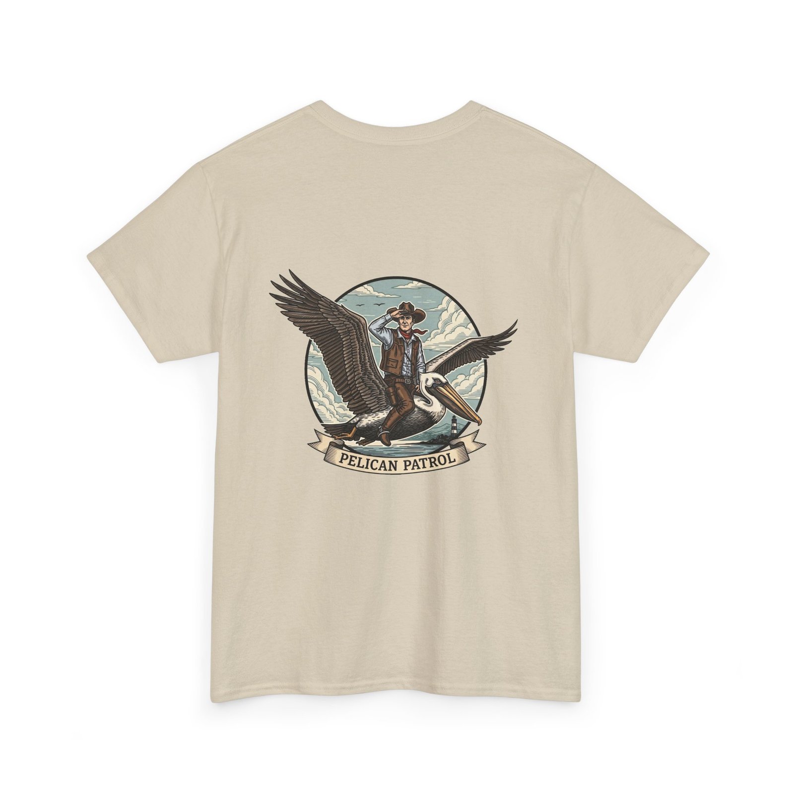 Pelican Cowboy T-Shirt | Flying Cowboy Graphic Tee | Coastal Bird Watcher | Lowcountry Sky Rodeo | Retro Southern Style - Image 12