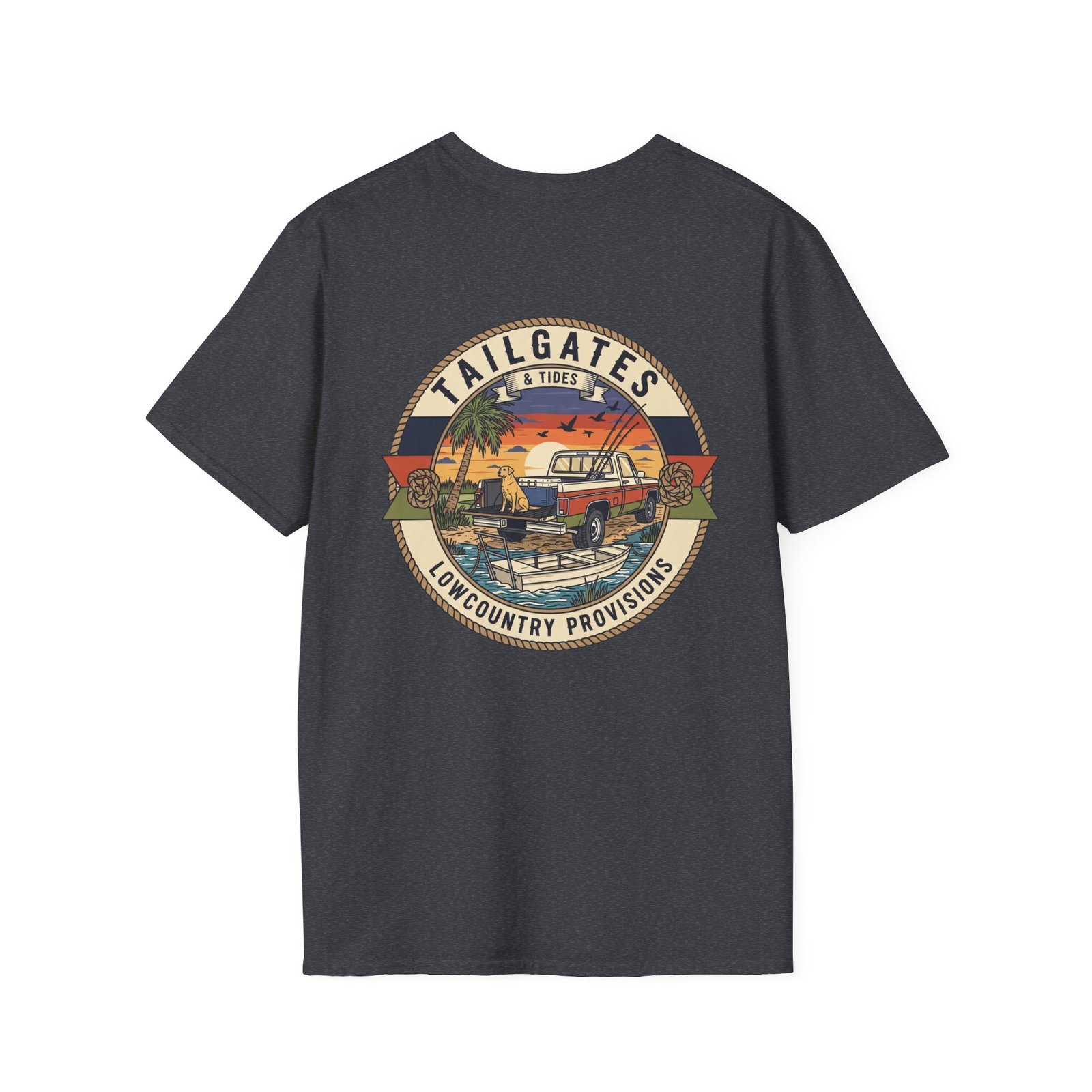 Tailgates & Tides Lowcountry Truck Skiff Back Graphic | Southern Coastal Outdoor Life Tee | Vintage Vector Saltwater Fishing Gift - Image 38