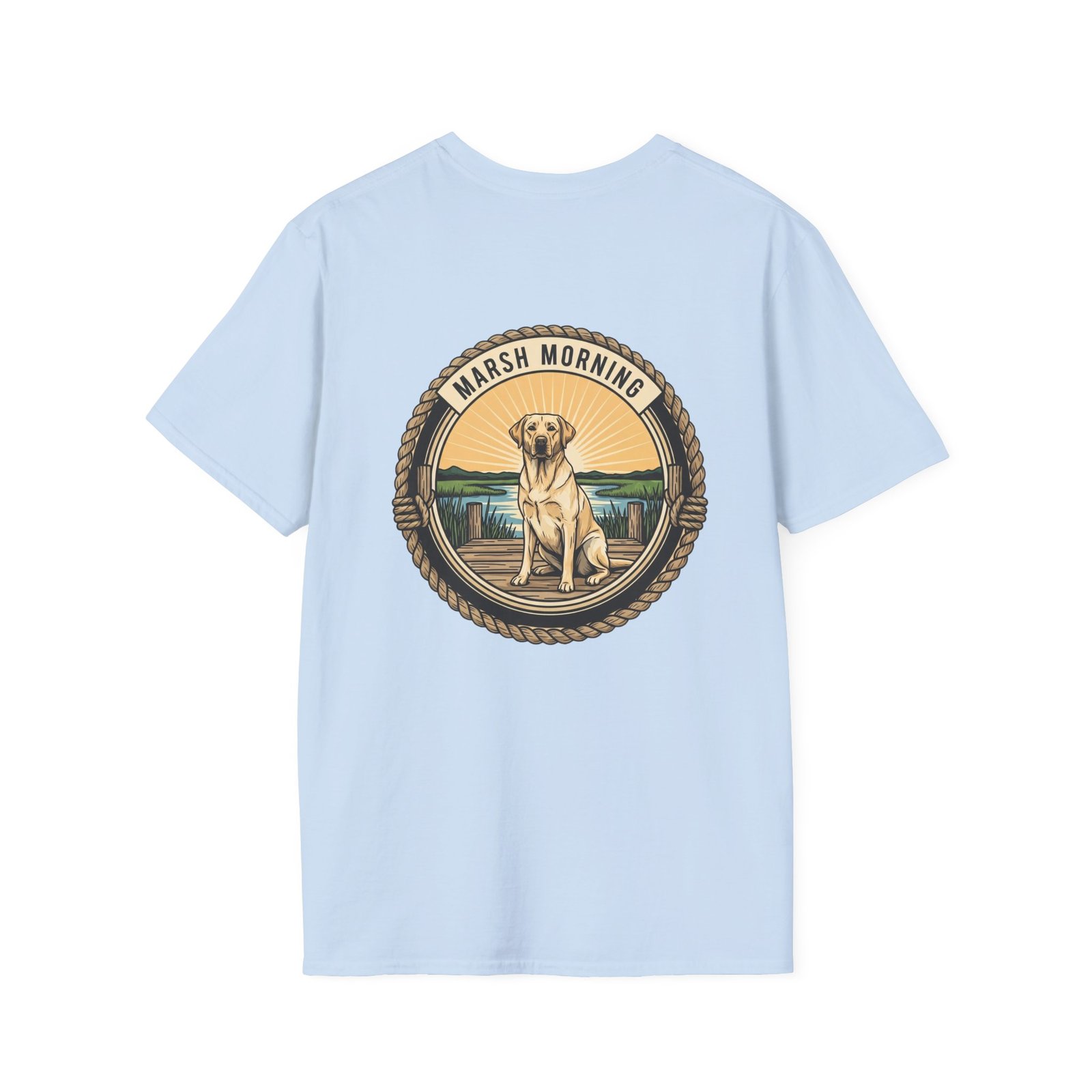 Marsh Morning Yellow Lab Shirt | Southern Duck Hunting Tee | Vintage Retriever Rope Badge | Coastal Sunrise Graphic Gift - Image 18
