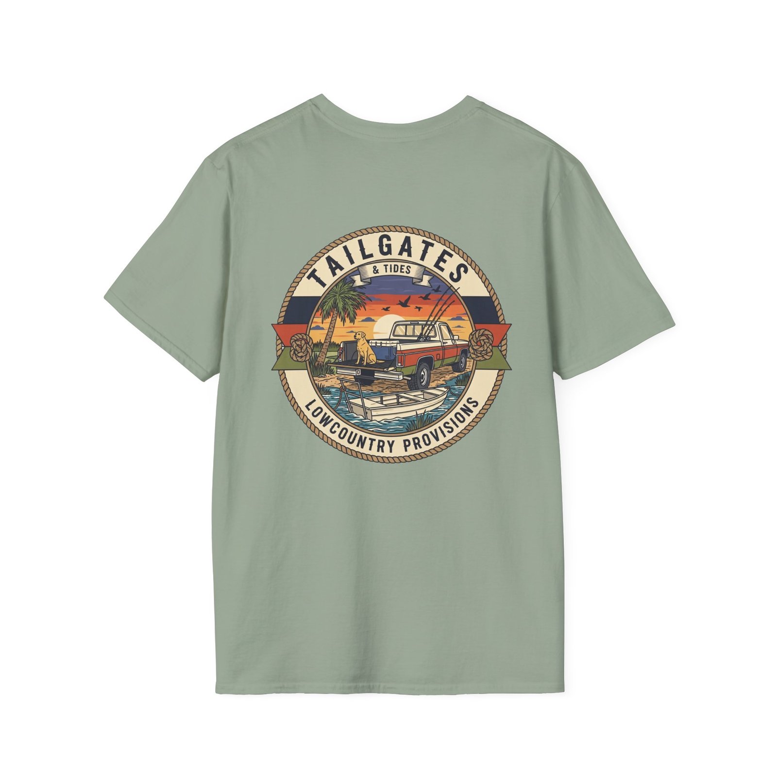 Tailgates & Tides Lowcountry Truck Skiff Back Graphic | Southern Coastal Outdoor Life Tee | Vintage Vector Saltwater Fishing Gift - Image 14