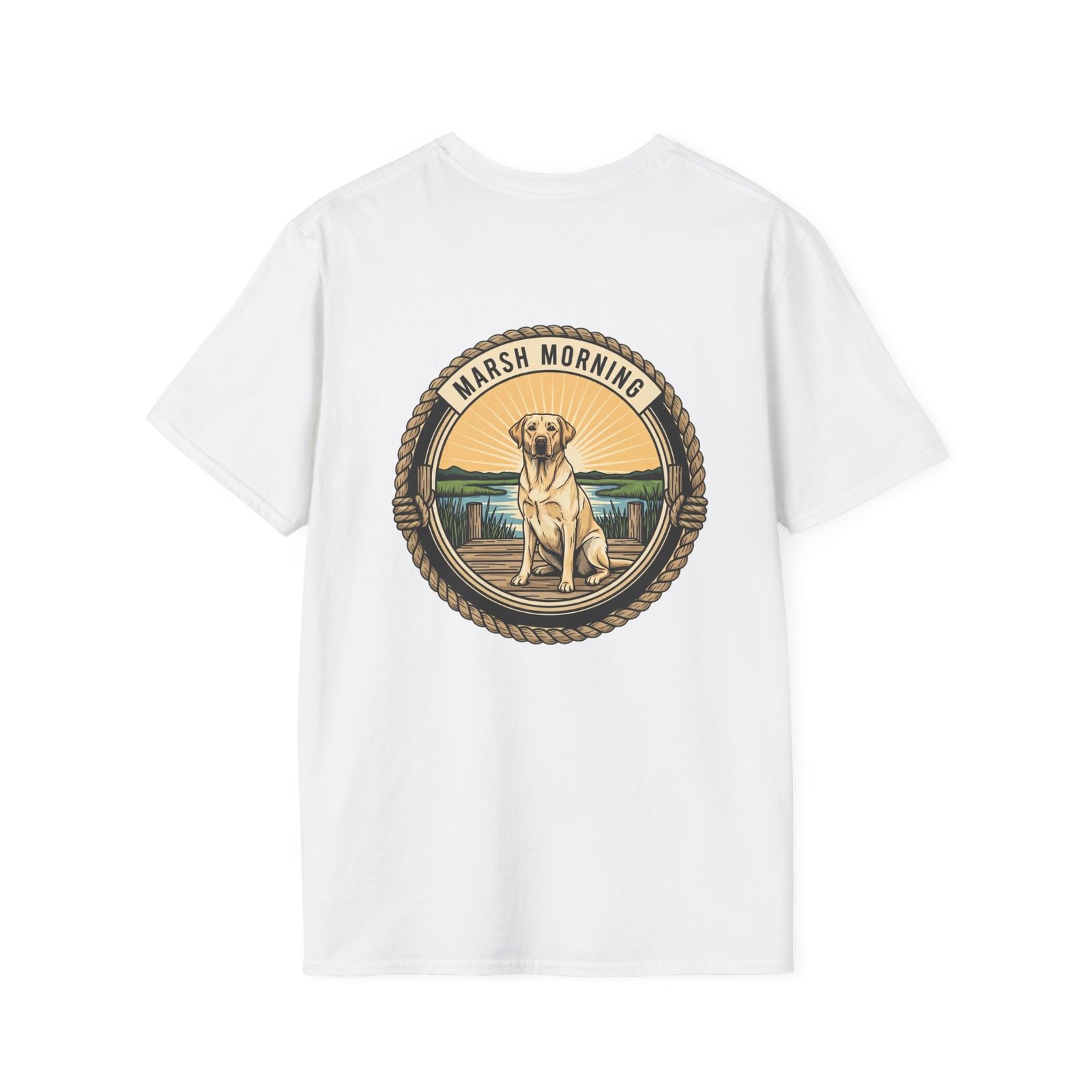 Marsh Morning Yellow Lab Shirt | Southern Duck Hunting Tee | Vintage Retriever Rope Badge | Coastal Sunrise Graphic Gift - Image 6