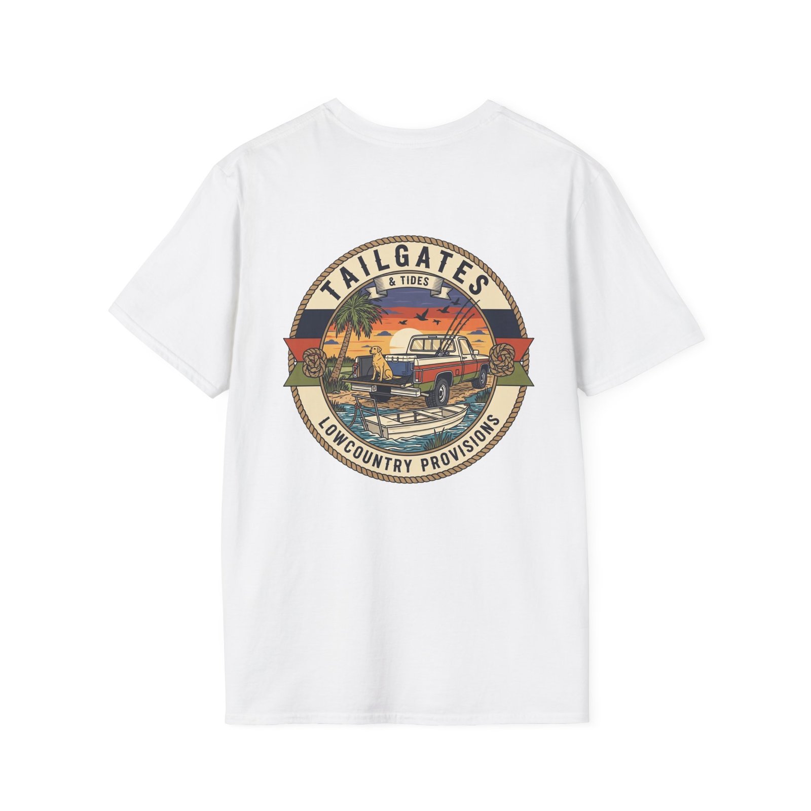 Tailgates & Tides Lowcountry Truck Skiff Back Graphic | Southern Coastal Outdoor Life Tee | Vintage Vector Saltwater Fishing Gift - Image 6