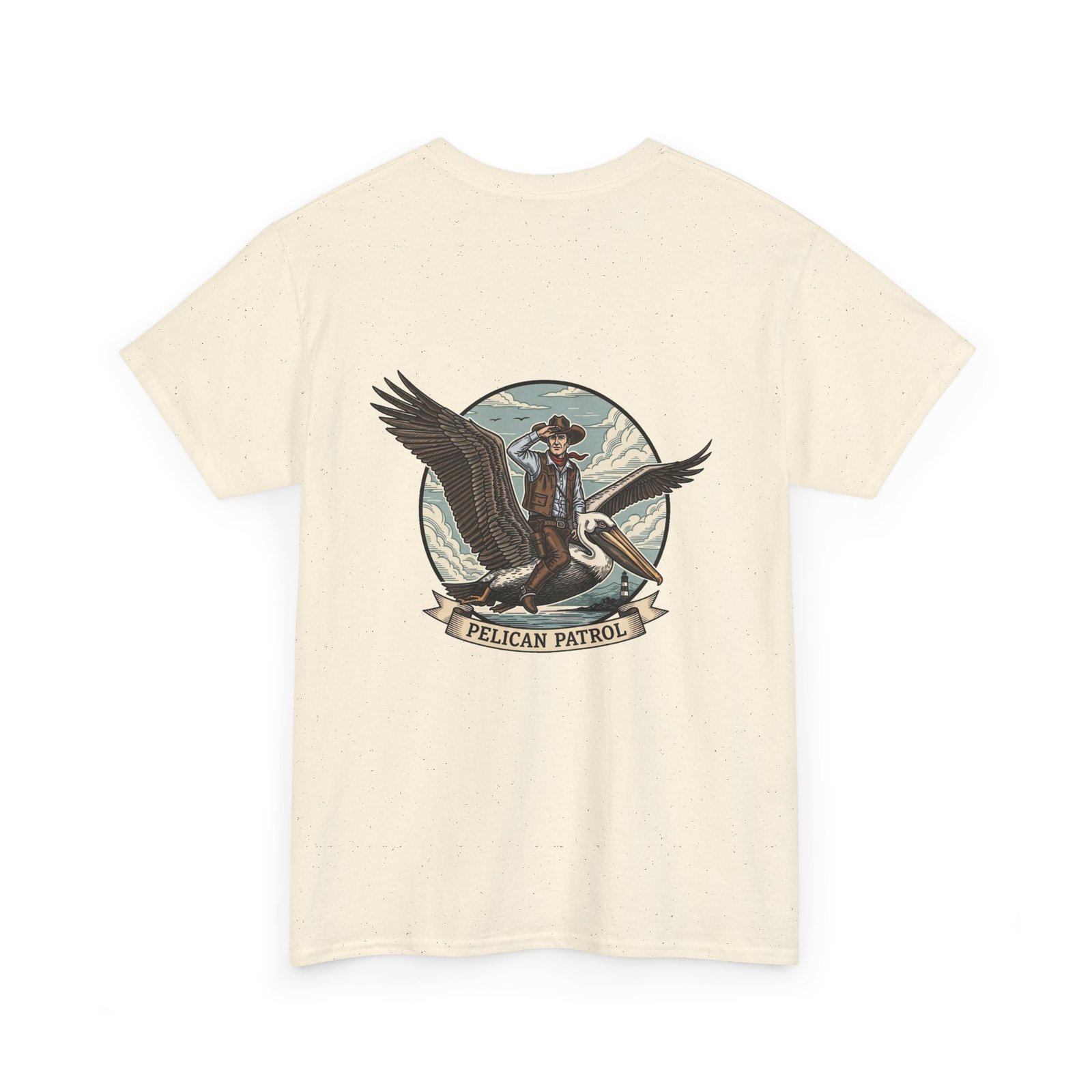 Pelican Cowboy T-Shirt | Flying Cowboy Graphic Tee | Coastal Bird Watcher | Lowcountry Sky Rodeo | Retro Southern Style - Image 20