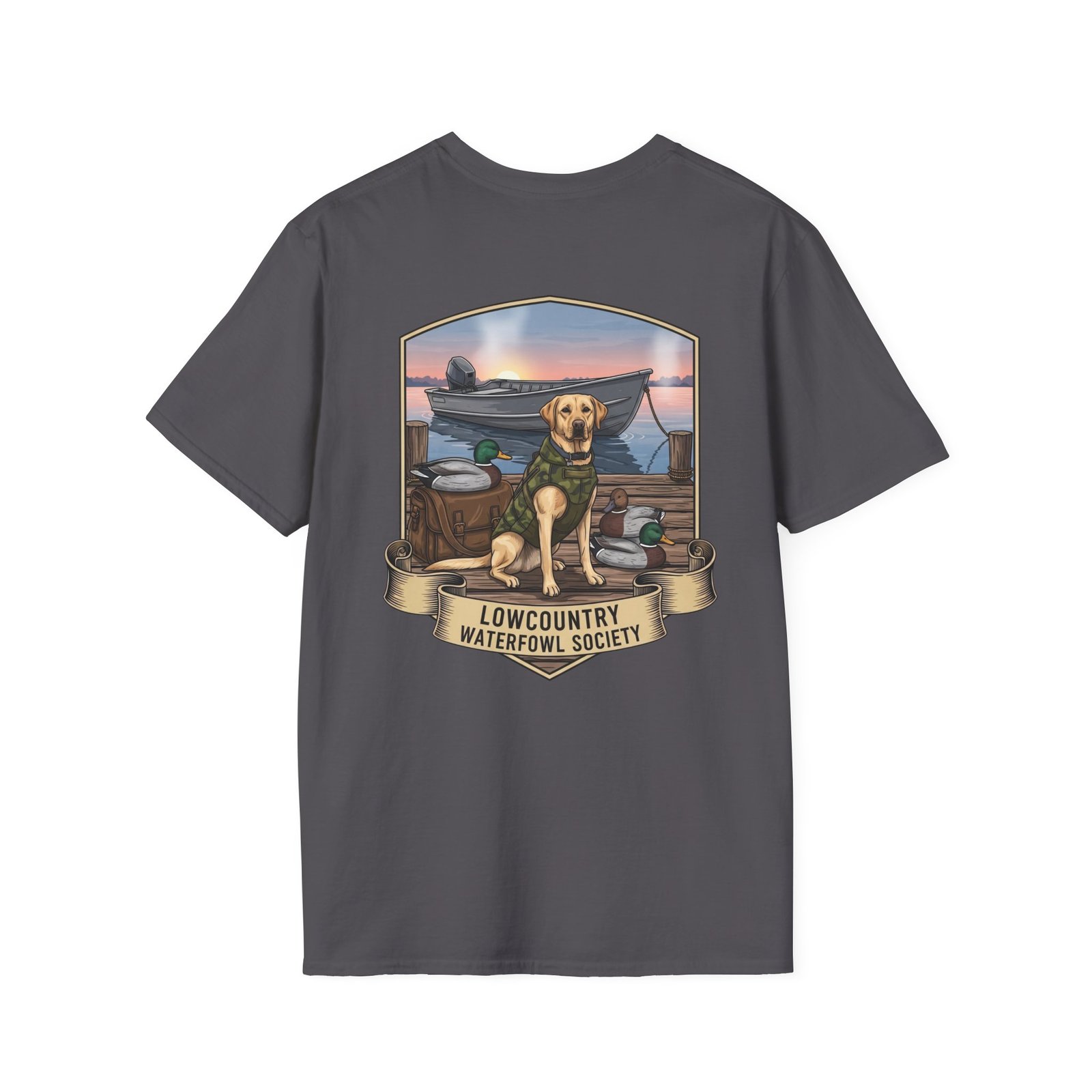 Waterfowl Retriever Emblem T-Shirt | Lowcountry Waterfowl Society, Hunting Dog Badge - Image 30