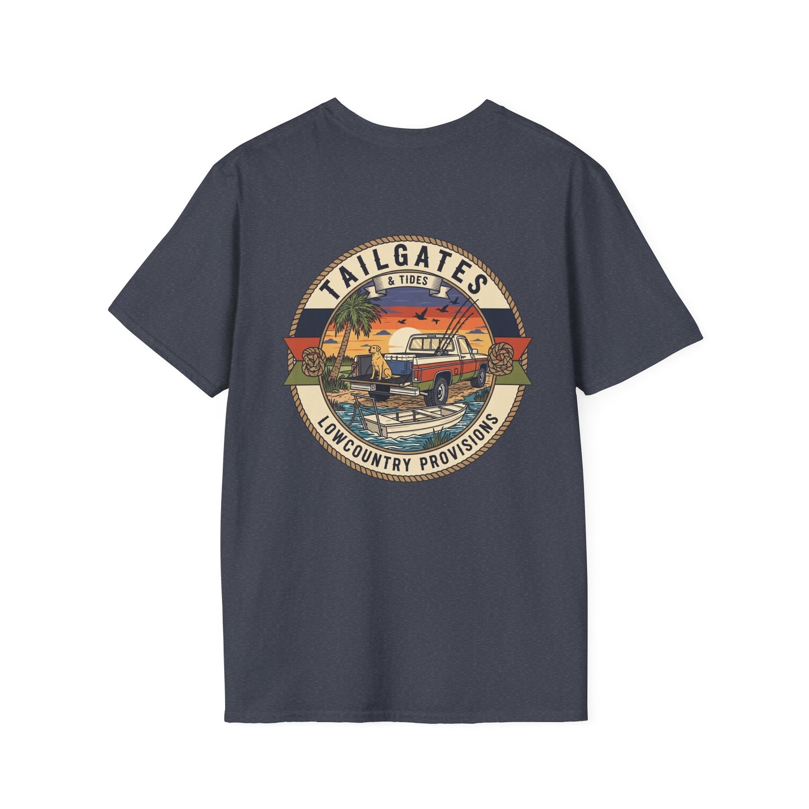 Tailgates & Tides Lowcountry Truck Skiff Back Graphic | Southern Coastal Outdoor Life Tee | Vintage Vector Saltwater Fishing Gift - Image 42