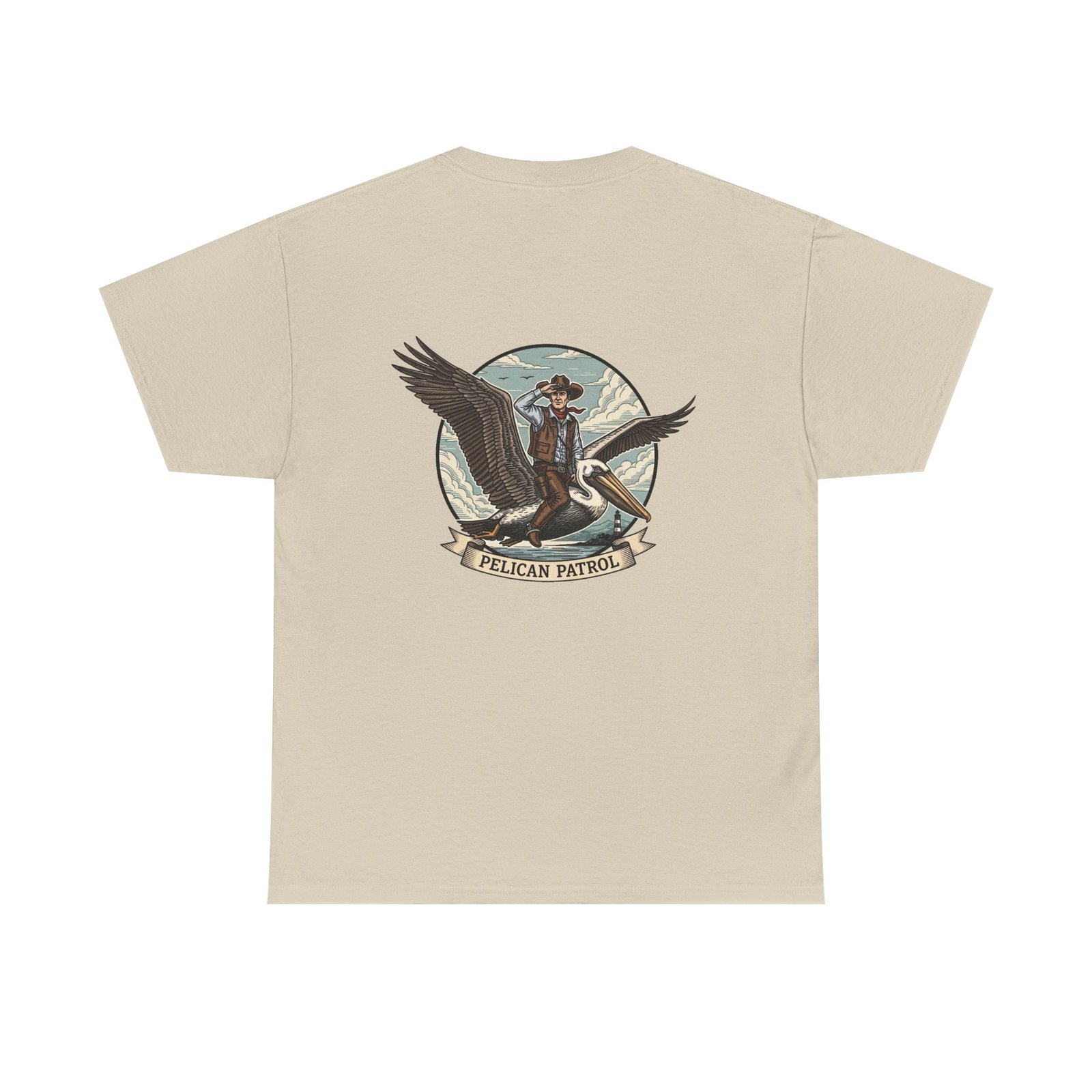 Pelican Cowboy T-Shirt | Flying Cowboy Graphic Tee | Coastal Bird Watcher | Lowcountry Sky Rodeo | Retro Southern Style - Image 10
