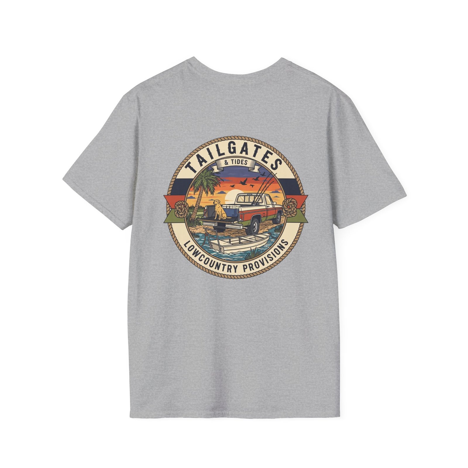 Tailgates & Tides Lowcountry Truck Skiff Back Graphic | Southern Coastal Outdoor Life Tee | Vintage Vector Saltwater Fishing Gift - Image 10